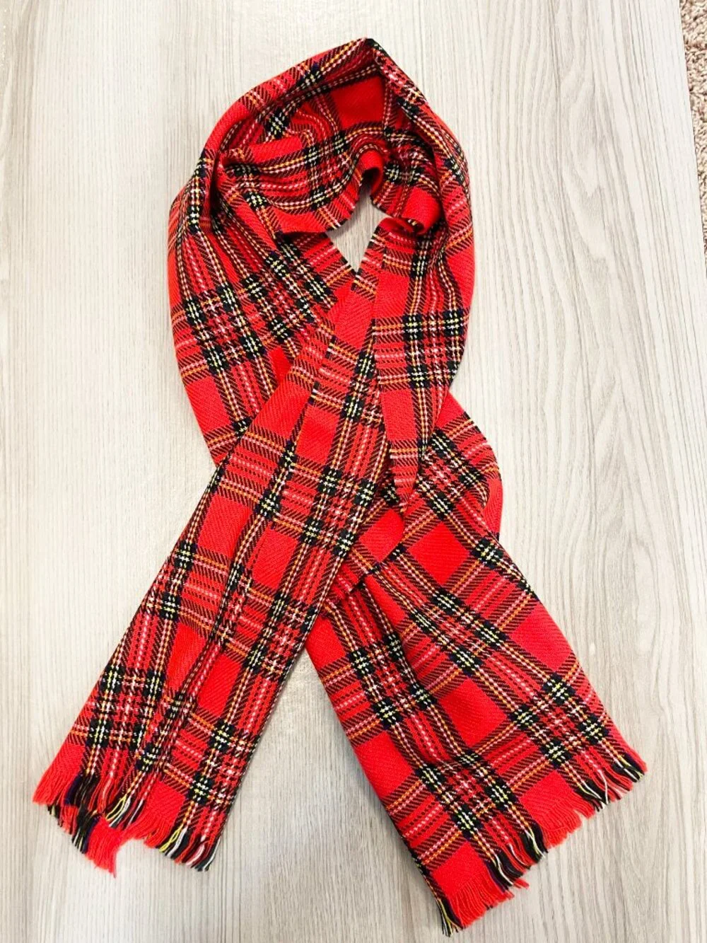 Royal Stewart Tartan Scarf 100% Acrylic Red Plaid Fringe Made in Japan Unisex